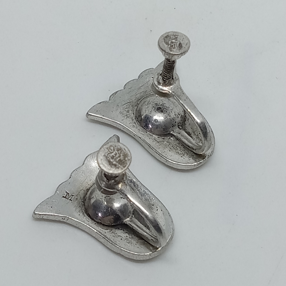 * vintage Sterling Silver & Marcasite screwback earrings signed M - Picture 3 of 5